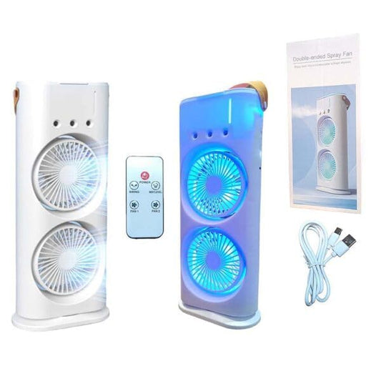 Double Ended Spray Fan, Desk Fan with Mist Spray, Travel Cooler Fan, USB Rechargeable Mini Desktop Table Cooling Fan for Office